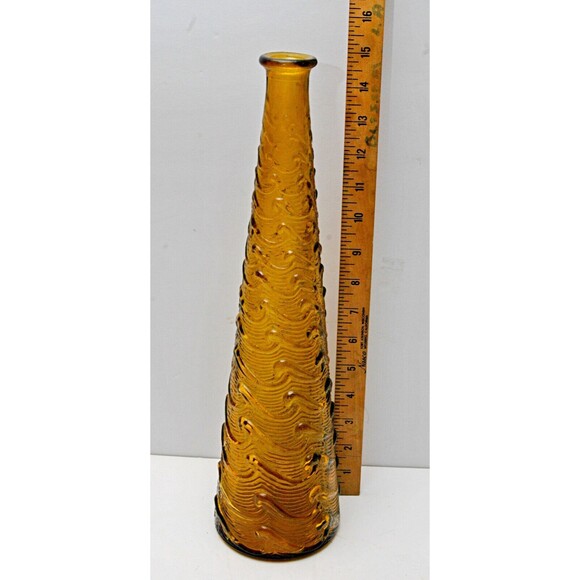 Vintage Empoli Amber Wave Genie Bottle Decanter Italy Mid Century Modern Glass - Picture 1 of 10